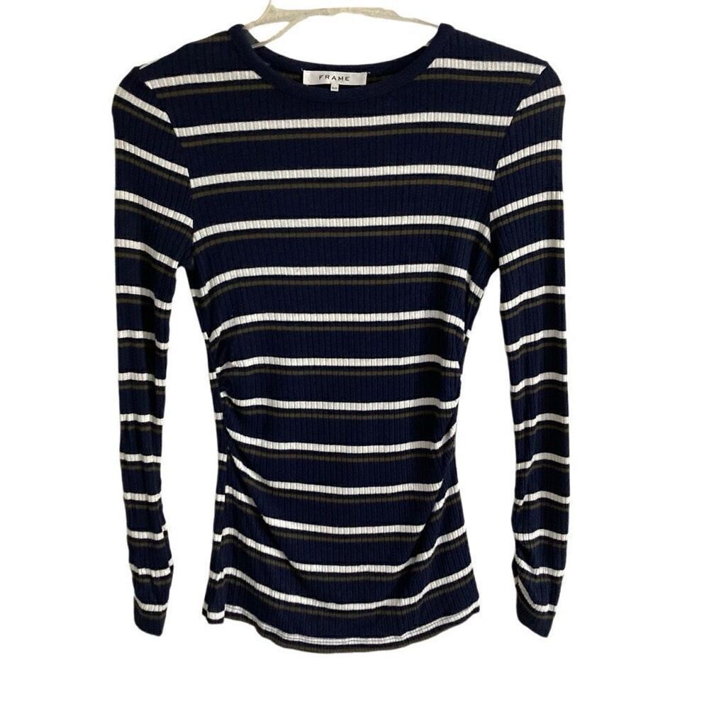 Frame‎ 70s blue multi striped long sleeve crewneck T-shirt women’s S ￼